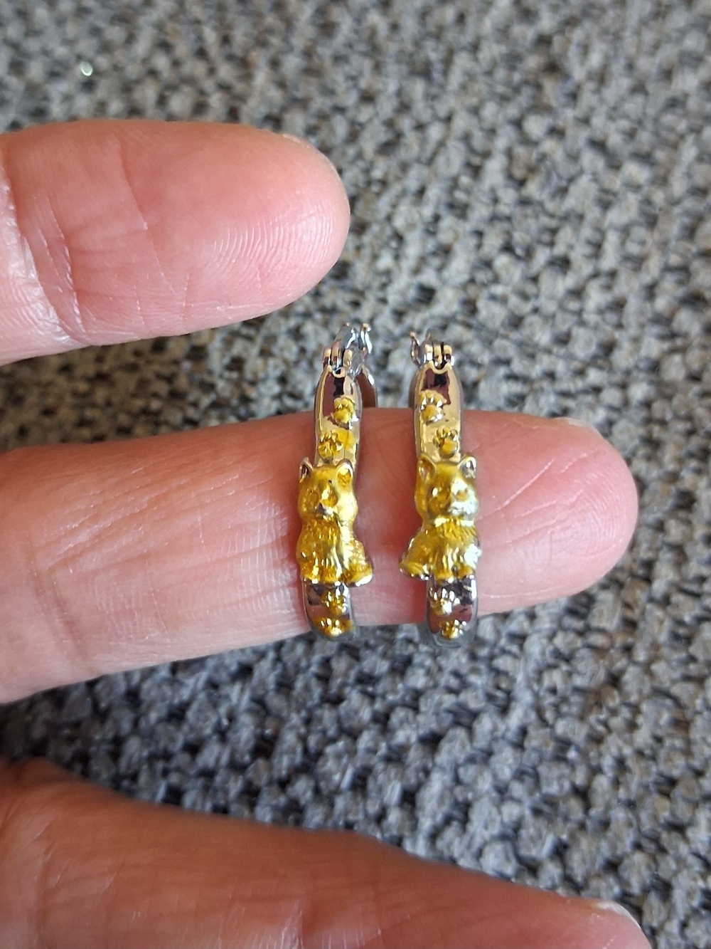 Two Tone Cat Hoop Earrings - Women's Jewelry